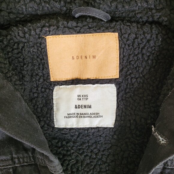 Black fleece lined denim jacket - Picture 1 of 4